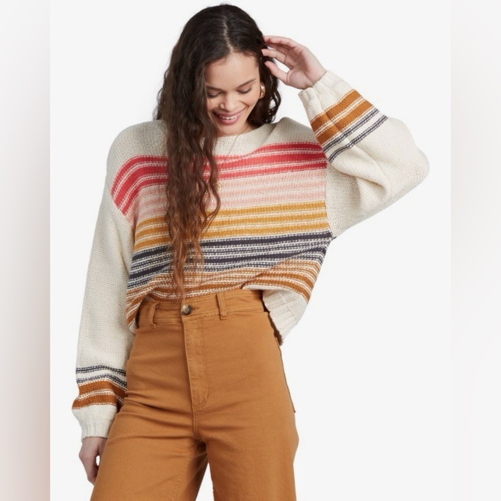 NWT Billabong Seeing Stripes Sweater in Gold Dist